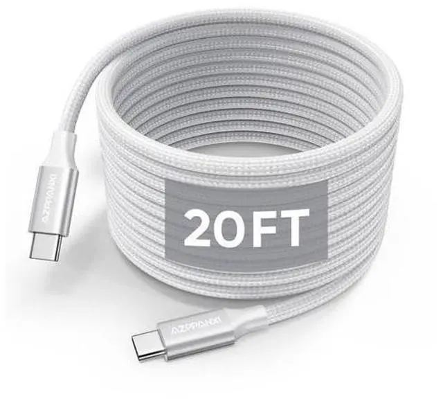 Main image of 20Ft USB C Cable White, 60W Extra Long USB C to USB C Cable Fast Charging, Nylon Braided Type C to C Charger Cable for iphone 16 15 Series/ipad Pro/Macbook Pro/Air/Pixel/Samsung Galaxy/Switch and More