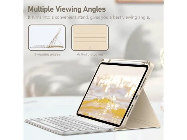 Alt view image 3 of 5 - FINTIE Keyboard Case for iPad Pro 11-inch M4 (2024) - Protective Soft TPU Back Stand Cover with Pencil Holder, Magnetically Detachable Wireless Bluetooth Keyboard, Starlight