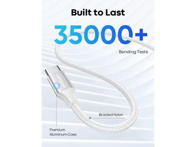 Alt view image 4 of 5 - 20Ft USB C Cable White, 60W Extra Long USB C to USB C Cable Fast Charging, Nylon Braided Type C to C Charger Cable for iphone 16 15 Series/ipad Pro/Macbook Pro/Air/Pixel/Samsung Galaxy/Switch and More