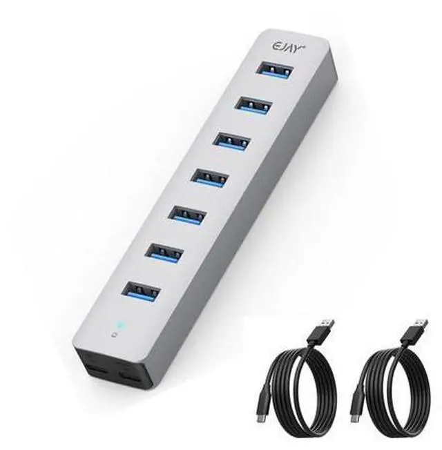 Main image of EJAY 7-Port USB 3.0 Hub for PC with Power Adapter, Aluminum USB Splitter 5Gbps Data Transfer, 3.3ft Data & Power Cables for Laptop, Mac, Windows, Linux