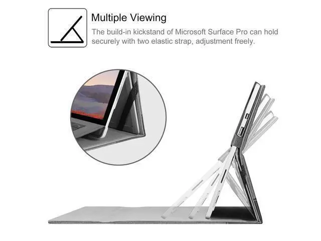 Alt view image 3 of 5 - Fintie Case for 12.3 Inch Microsoft Surface Pro 7 Plus, Surface Pro 7/6/5/4/3 - Portfolio Business Cover with Pocket, Compatible with Type Cover Keyboard, Gray