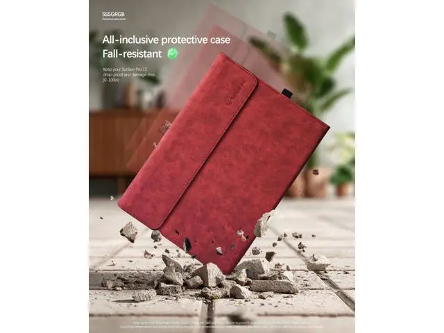 Alt view image 4 of 5 - SSS·GRGB Case for Microsoft Surface Pro 12-Inch 1st Edition (2025), Multiple Angle Viewing Cover, Light Heat Dissipation, with Stylus Holder, Compatible with Type Cover Keyboard (Red)