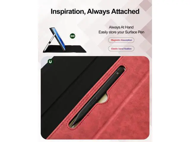 Alt view image 5 of 5 - SSS·GRGB Case for Microsoft Surface Pro 12-Inch 1st Edition (2025), Multiple Angle Viewing Cover, Light Heat Dissipation, with Stylus Holder, Compatible with Type Cover Keyboard (Red)