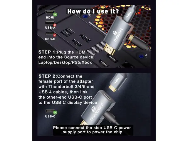 Alt view image 5 of 5 - THANDBLE HDMI to USB C Adapter 4K60Hz, Unidirectional HDMI Male to USB C Female for Portable Monitor, AR Glasses XREAL One/Air 2 Pro/VITURE Pro/Rokid, PS4/5, Xbox, Switch, ROG Ally, Steam Deck-1Pack