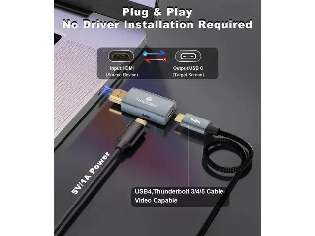 Alt view image 4 of 5 - THANDBLE HDMI to USB C Adapter 4K60Hz, Unidirectional HDMI Male to USB C Female for Portable Monitor, AR Glasses XREAL One/Air 2 Pro/VITURE Pro/Rokid, PS4/5, Xbox, Switch, ROG Ally, Steam Deck-1Pack