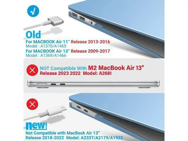 Alt view image 4 of 5 - IBENZER Compatible with Old Version MacBook Air 13 Inch Case (2010-2017 Release). Models: A1466 / A1369, Plastic Hard Shell Case with Keyboard Cover for Mac Air 13, Airy Blue, A13ARBL+1A