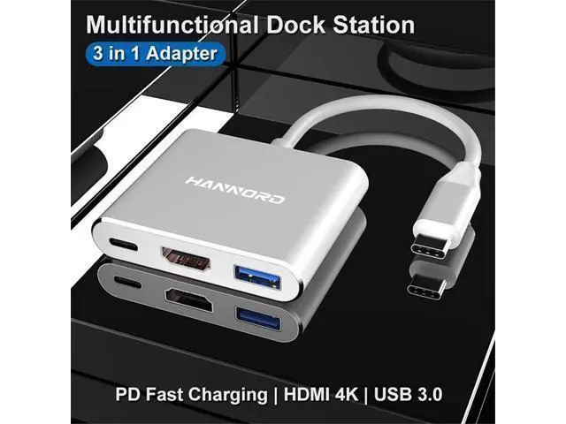 Alt view image 3 of 5 - Tianle USB C to HDMI Adapter, Type C to HDMI 4K, USB 3.0 Port, USB C Charging Port Converter Adapter Compatible with MacBook, iPad Pro, Surface, Silver