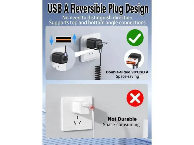 Alt view image 3 of 5 - YACSEJAO 66W 90 Degree USB A to Multi USB C Spring Charging Cable for Phone/Car,6A Right Angle Coiled Type A to Type C Splitter Cable Fast Charging & Data Transfer (6FT) (USB A to 3 USB Type-C)