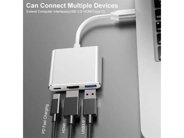 Alt view image 4 of 5 - Tianle USB C to HDMI Adapter, Type C to HDMI 4K, USB 3.0 Port, USB C Charging Port Converter Adapter Compatible with MacBook, iPad Pro, Surface, Silver