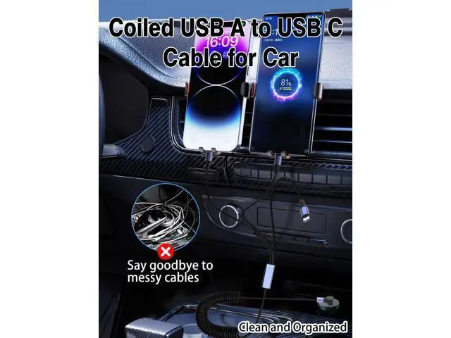 Alt view image 2 of 5 - YACSEJAO 66W 90 Degree USB A to Multi USB C Spring Charging Cable for Phone/Car,6A Right Angle Coiled Type A to Type C Splitter Cable Fast Charging & Data Transfer (6FT) (USB A to 3 USB Type-C)