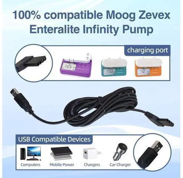 Alt view image 3 of 5 - solsinsy USB Power Charging Cable Compatible with Moog Zevex Enteralite Infinity Pump Compatible with Infinity Pump Power Cord (Power Cord Length 118 inches)