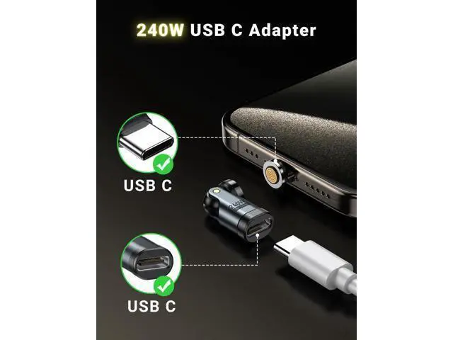 Alt view image 4 of 5 - A.S 240W USB C Magnetic Adapter (3Pack), Gen3 USB C 90 Degree Adapter/C Right Angle Adapter/180 Degree USBC Adapters/USBC to USBC Adapters for Phone 16/15, Ma-Book Pro/Pad Series, Samsung