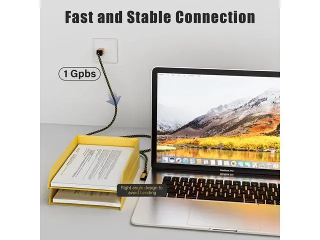 Alt view image 2 of 5 - Mygatti USB C to Ethernet Cable 6 FT, 90 Degree Type-C to RJ45 Cord, 1Gbps Internet Cable, Slim Nylon Braided Cable, Directly Connected, Compatible with MacBook Pro, iPad Pro, Smartphone, Laptop, PC