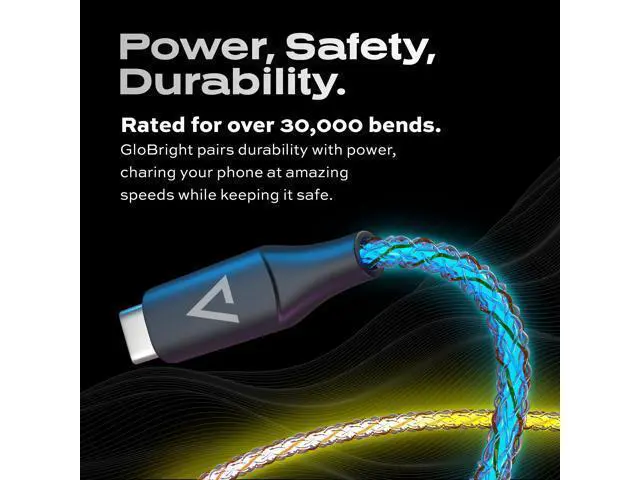 Alt view image 3 of 5 - Statik Light Up Charger Cable - GloBright Braided LED Charging Cable, Glowing Super Fast Charging 100W Light Up Cable, Data Transfer, Lighted Phone Charger Cord - 6FT/2M, Type USB C to USB C