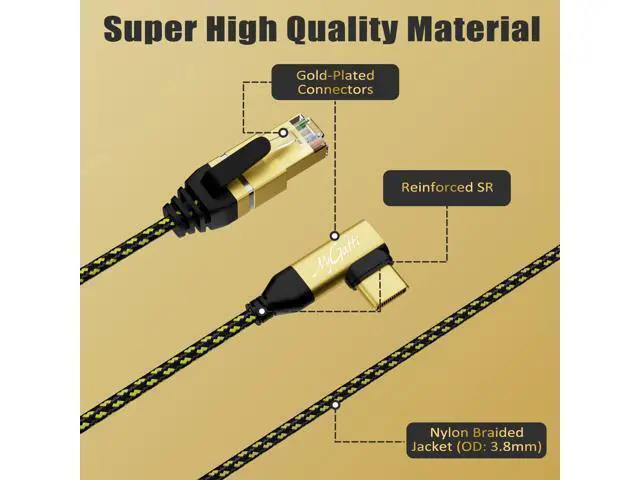 Alt view image 4 of 5 - Mygatti USB C to Ethernet Cable 6 FT, 90 Degree Type-C to RJ45 Cord, 1Gbps Internet Cable, Slim Nylon Braided Cable, Directly Connected, Compatible with MacBook Pro, iPad Pro, Smartphone, Laptop, PC