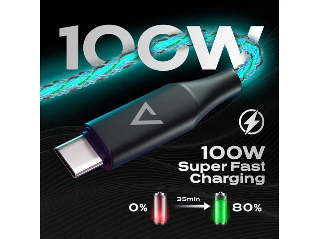 Alt view image 4 of 5 - Statik Light Up Charger Cable - GloBright Braided LED Charging Cable, Glowing Super Fast Charging 100W Light Up Cable, Data Transfer, Lighted Phone Charger Cord - 6FT/2M, Type USB C to USB C