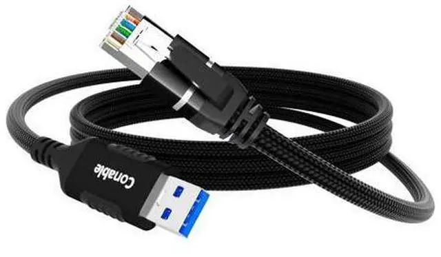 Main image of USB to Ethernet Cable 15 FT, USB 3.0 Type A to RJ45 Cable, USB to Network Internet LAN Adapter, Gigabit, Directly Connected, Aluminum, Braided, Compatible with Laptop, PC, Switch and More