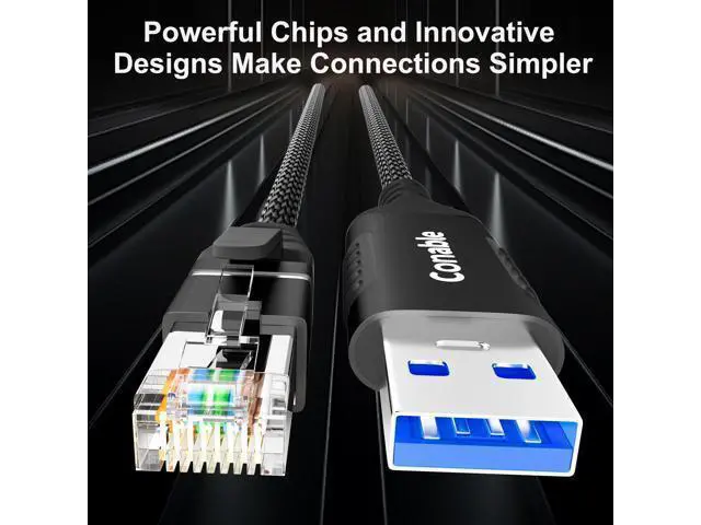 Alt view image 2 of 5 - USB to Ethernet Cable 15 FT, USB 3.0 Type A to RJ45 Cable, USB to Network Internet LAN Adapter, Gigabit, Directly Connected, Aluminum, Braided, Compatible with Laptop, PC, Switch and More