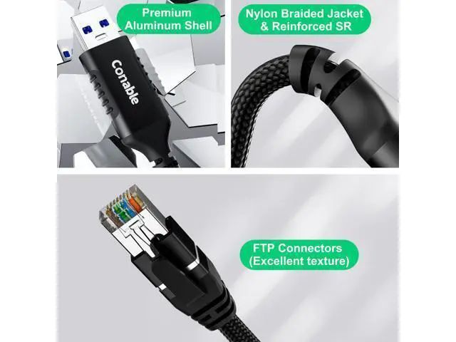Alt view image 5 of 5 - USB to Ethernet Cable 15 FT, USB 3.0 Type A to RJ45 Cable, USB to Network Internet LAN Adapter, Gigabit, Directly Connected, Aluminum, Braided, Compatible with Laptop, PC, Switch and More