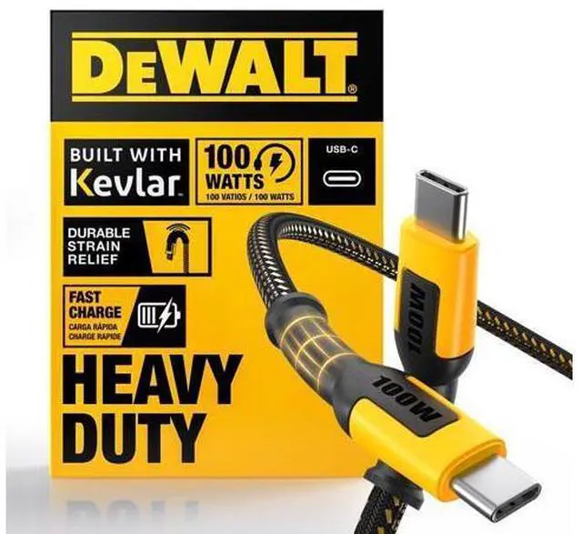 Main image of DEWALT Heavy Duty 100W USB C Cable, Jobsite 100 Watt USB C Cable, High Speed Type-C to Type-C, Fast Charge PD USBC Fast Charging Cord for iPhone 17/16/15 Plus Pro Max MacBook iPad Samsung Galaxy, 4 ft