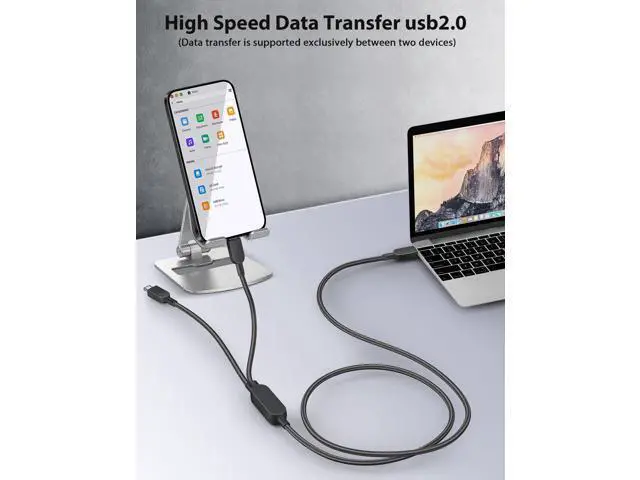 Alt view image 5 of 5 - 2 in 1 Charging Cable 6FT,140W Dual USB C to USB C Multi Charging Cable Split Type C Fast Charger Cord for iPhone 17 16 15 Pro Max iPad Pro Air MacBook Galaxy S25 S24 Ultra FE Android Power Bank,Black