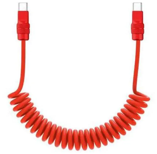 Main image of chubbycable Curly Chubby Retractable Fast Charging Cable 120W Coiled Charger Cord for Car Durable USB C Cable Compatible with iPhone 17-15 Series, Red+Red, Type-C to Type-C, 2.13FT-6.56FT