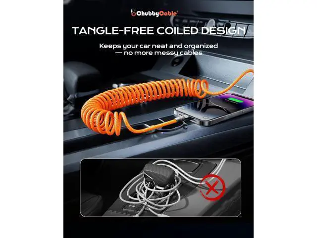 Alt view image 3 of 5 - chubbycable Curly Chubby Retractable Fast Charging Cable 120W Coiled Charger Cord for Car Durable USB C Cable Compatible with iPhone 17-15 Series, Dark Blue+Dark Blue, Type-C to Type-C, 2.13FT-6.56FT