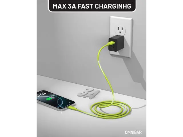 Alt view image 4 of 5 - Omnibar Silicone USB A to USB C Cable (6FT, 2Pack), Car Carplay Cable for iPhone 16 15 Pro Max Plus, Type C Charger Fast Charging Cord for Samsung S25 S24 iPad Airpods Switch PlayStation 5, Lime Green