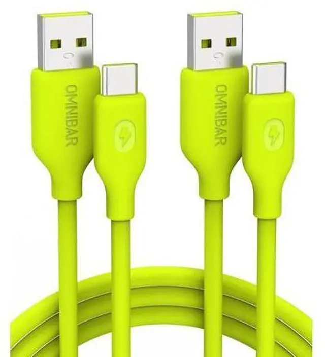 Main image of Omnibar Silicone USB A to USB C Cable (6FT, 2Pack), Car Carplay Cable for iPhone 16 15 Pro Max Plus, Type C Charger Fast Charging Cord for Samsung S25 S24 iPad Airpods Switch PlayStation 5, Lime Green
