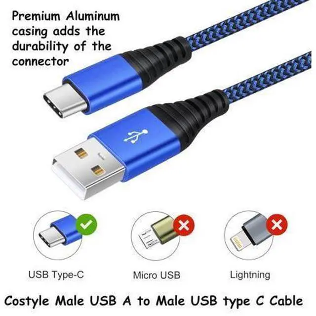 Alt view image 4 of 5 - Costyle USB C Cable, 5 Pack 10ft Type C to A Male Charger Cable Braided Fast Charging Phone Charger Cord for Samsung Galaxy S20 S10e S9 S8 Note 10 A13 A54, Pixel, Switch- Black Rose Green Blue Purple
