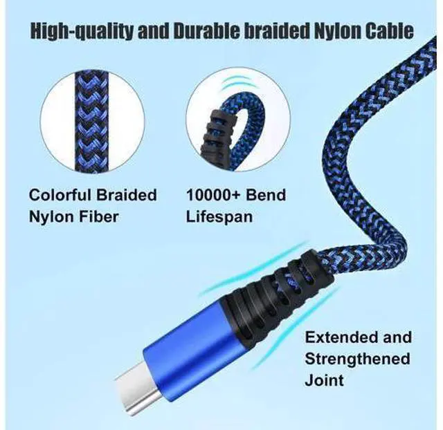 Alt view image 3 of 5 - Costyle USB C Cable, 5 Pack 10ft Type C to A Male Charger Cable Braided Fast Charging Phone Charger Cord for Samsung Galaxy S20 S10e S9 S8 Note 10 A13 A54, Pixel, Switch- Black Rose Green Blue Purple