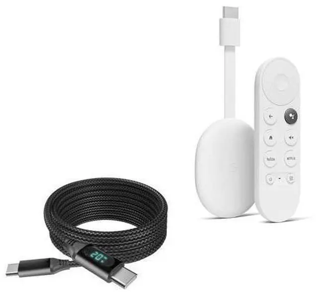 Main image of BoxWave Cable Compatible with Google Chromecast with TV - PowerDisplay PD Cable (6ft) - USB-C to USB-C (100W), LED Wattage Info Extra Long Braided Nylon - Jet Black