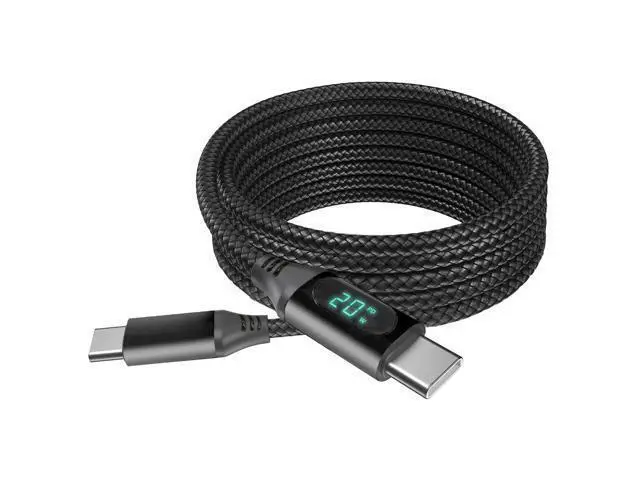Alt view image 2 of 5 - BoxWave Cable Compatible with Google Chromecast with TV - PowerDisplay PD Cable (6ft) - USB-C to USB-C (100W), LED Wattage Info Extra Long Braided Nylon - Jet Black