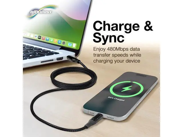Alt view image 5 of 5 - BoxWave Cable Compatible with Google Chromecast with TV - PowerDisplay PD Cable (6ft) - USB-C to USB-C (100W), LED Wattage Info Extra Long Braided Nylon - Jet Black