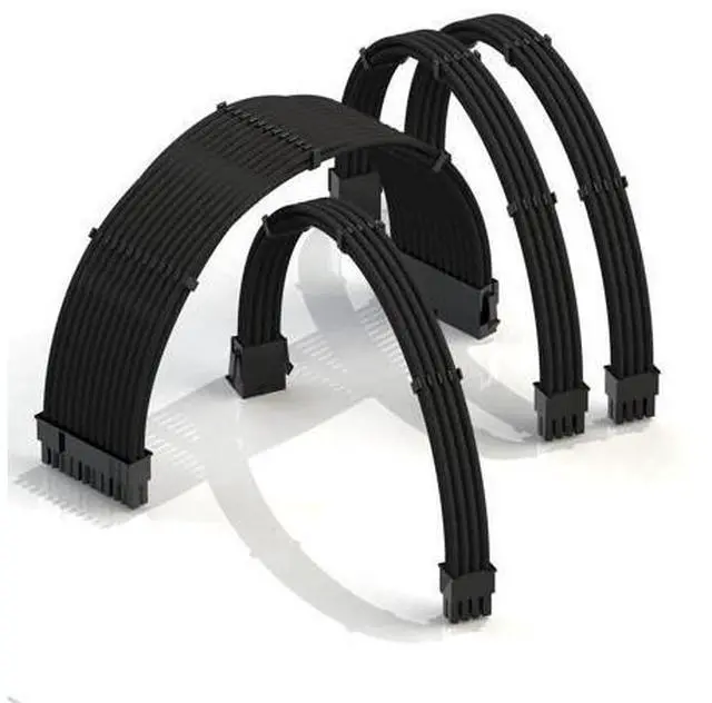 Main image of LINKUP - AVA 30cm PSU Cable Extension Sleeved Custom Mod GPU PC Braided w/Comb Kit ^^ 1 x 24 P (20+4) ^^ 1 x 8 P (4+4) CPU ^^ 2 x 8 P (6+2) GPU Set ^^ 300mm - Black