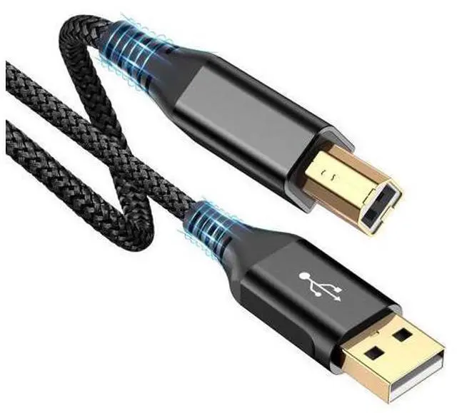 Main image of sweguard 20ft USB 2.0 USB-A to USB-B Cable - High Speed Nylon Braided Scanner/Printer Cord for HP, Canon, Dell, Epson, Brother, Lexmark, Xerox, Samsung & More - Black