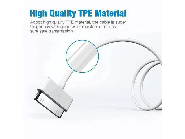 Alt view image 3 of 5 - sarmert Apple Certified 30 Pin USB Charging Cable, UPoweradd 4.0ft USB Sync Charging Cord iPhone Compatible for 4 4s 3G 3GS iPad 1 2 3 iPod Touch Nano White (2 PCS)