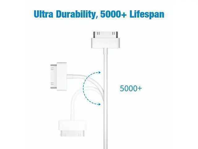 Alt view image 5 of 5 - sarmert Apple Certified 30 Pin USB Charging Cable, UPoweradd 4.0ft USB Sync Charging Cord iPhone Compatible for 4 4s 3G 3GS iPad 1 2 3 iPod Touch Nano White (2 PCS)