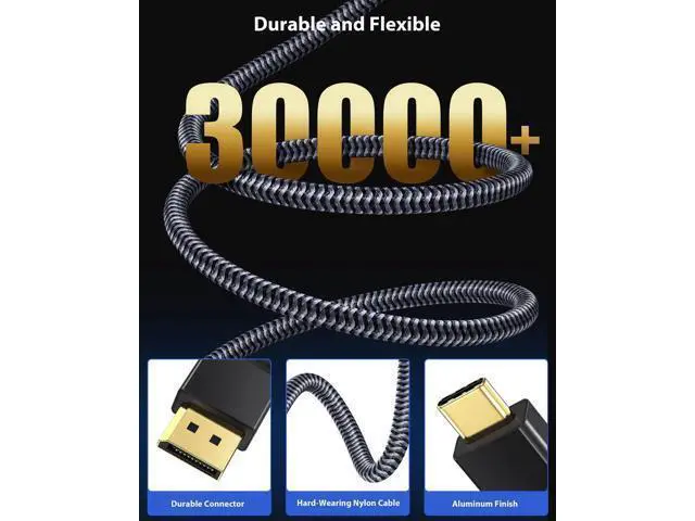 Alt view image 4 of 5 - Maxonar VESA Certified USB C to DisplayPort 1.4, 8K 60Hz Thunderbolt 4/3 /USB4 to DP Cable 6.6FT/2M(4K 60Hz 144Hz 120Hz 2K 240Hz) 32.4Gbps HBR3 Alt Mode Adapter for Mac Studio, M2 M1 MacBook - Black