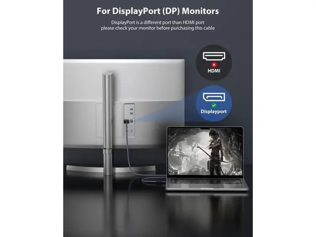 Alt view image 5 of 5 - Maxonar VESA Certified USB C to DisplayPort 1.4, 8K 60Hz Thunderbolt 4/3 /USB4 to DP Cable 6.6FT/2M(4K 60Hz 144Hz 120Hz 2K 240Hz) 32.4Gbps HBR3 Alt Mode Adapter for Mac Studio, M2 M1 MacBook - Black