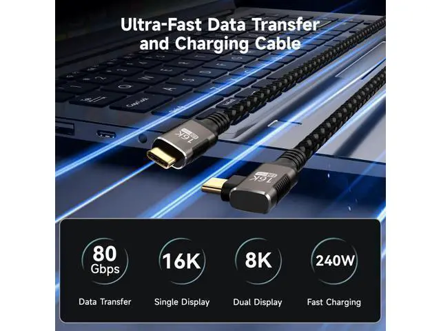 Alt view image 2 of 5 - Short 90 degree USB C Cable 1FT Compatible With Thunderbolt 5/4,USB 5/4 right angle Cable 80Gbps Data Transfer,Type-C 240W Fast Charging,USB C Cable 16K@60Hz/8K@120Hz Video Output for Monitor/Display.