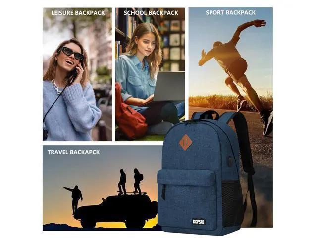 Alt view image 2 of 5 - Backpack for Women Men, Lightweight School Backpack for Girls Boys Teens, 15.6 Inch Laptop Daily Use back pack with USB Charger, College High School Bookbag mochilas para hombres, Blue