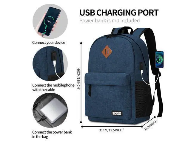 Alt view image 4 of 5 - Backpack for Women Men, Lightweight School Backpack for Girls Boys Teens, 15.6 Inch Laptop Daily Use back pack with USB Charger, College High School Bookbag mochilas para hombres, Blue
