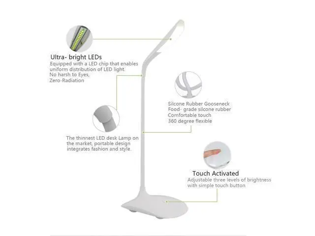 Alt view image 4 of 5 - Greaty Portable Touch Control LED Desk Lamp Eye Care Rechargeable Dimmable Reading Light with Gooseneck and USB Charging Port, 3 Levels of Adjustable Brightness (White) (Pink)