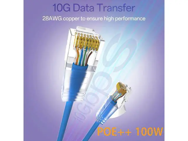 Alt view image 2 of 5 - 10Gsupxsel Cat6a Patch Cables 0.5ft (24 Pack) Slim, Cat6 Ethernet Patch Cable Pure Copper, Flexible Cat 6 Patch Cable 550MHZ 10G, Space-Saving Cat 6A Network Cables for Patch Panel, Blue