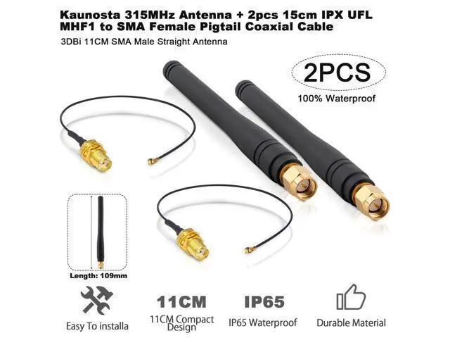 Alt view image 2 of 5 - 2pcs 315MHz 2dBi SMA Male Antenna Straight Angle 10CM Omni-Directional Antenna+2pcs 15CM MHF1 to SMA Female Extension Cable for Garage Door Openers, CC1101, CCU3, IoT Devices,Raspberry Pi, NFC