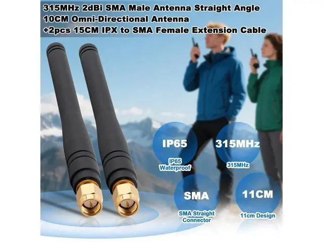 Alt view image 3 of 5 - 2pcs 315MHz 2dBi SMA Male Antenna Straight Angle 10CM Omni-Directional Antenna+2pcs 15CM MHF1 to SMA Female Extension Cable for Garage Door Openers, CC1101, CCU3, IoT Devices,Raspberry Pi, NFC