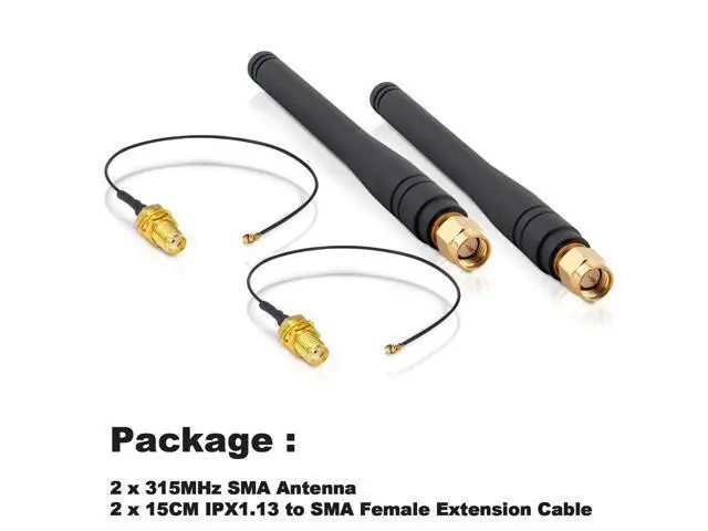 Alt view image 5 of 5 - 2pcs 315MHz 2dBi SMA Male Antenna Straight Angle 10CM Omni-Directional Antenna+2pcs 15CM MHF1 to SMA Female Extension Cable for Garage Door Openers, CC1101, CCU3, IoT Devices,Raspberry Pi, NFC
