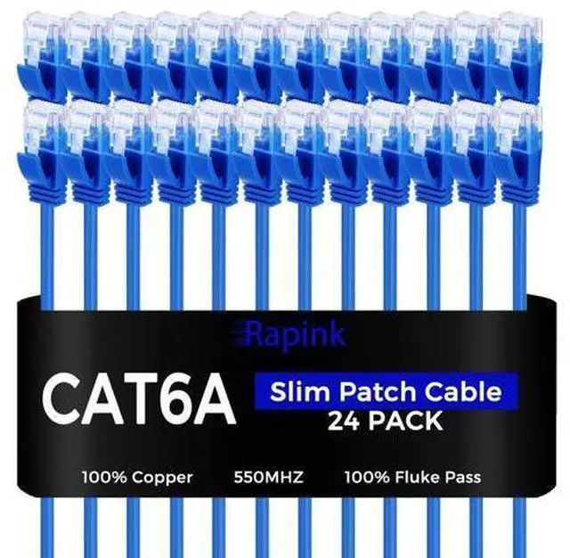 Main image of Rapink Patch Cables Cat6a 0.5ft (24 Pack) Slim, Cat6a Ethernet Patch Cable 10G Support, Snagless Cat 6 Patch Cable for Patch Panel to Switch, Flexiable Cat 6a Ethernet Cable with Gold Plated