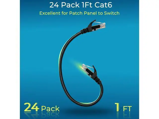 Alt view image 2 of 5 - Rapink Patch Cables Cat6 1ft (24 Pack), Ethernet Patch Cable 10G, Cat 6 Patch Cable for Patch Panel to Switch, Flexiable Cat 6 Ethernet Cable with Gold Plated Black